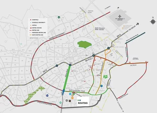 M3M Route 65 location map